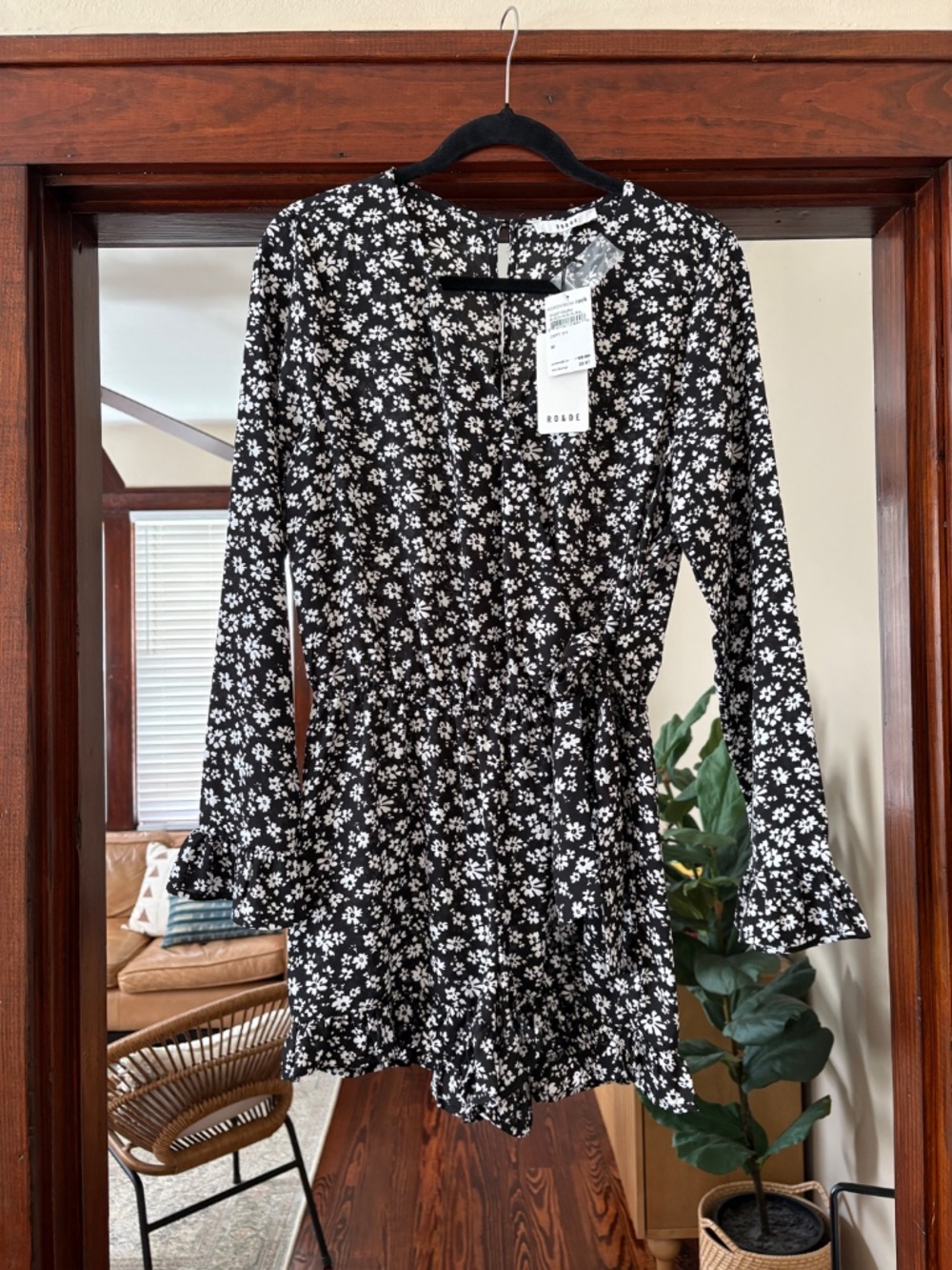 NWT Black & White Floral Tie-Waist Romper